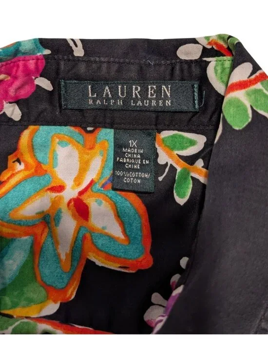 Lauren Ralph Lauren Womens Colorful Paisley Floral Button-Down Blouse 1X Black - Picture 7 of 16